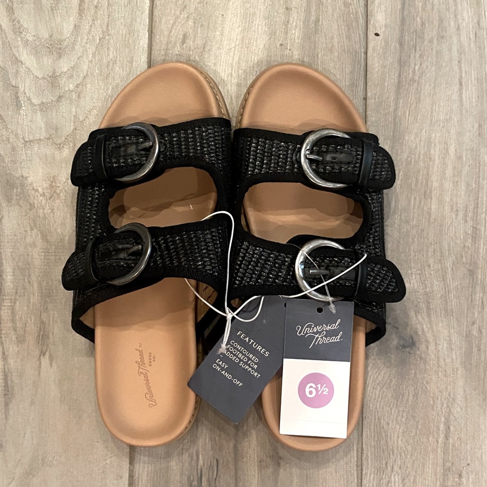 Universal Thread Black Woven Slides Size 6.5